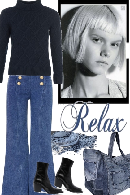 BLACK SWEATER AND JEANS..