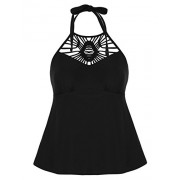 Hilor Women's Macrame Swimsuit Tops High Neck Tankini Swimwear Halter Bathing Suit Top - Swimsuit - $23.99 
