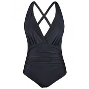 Hilor Women's Plunge Deep V Neck One Piece Swimsuit Shirred High Waisted Bikinis Cross Back Monokinis - Swimsuit - $49.00 